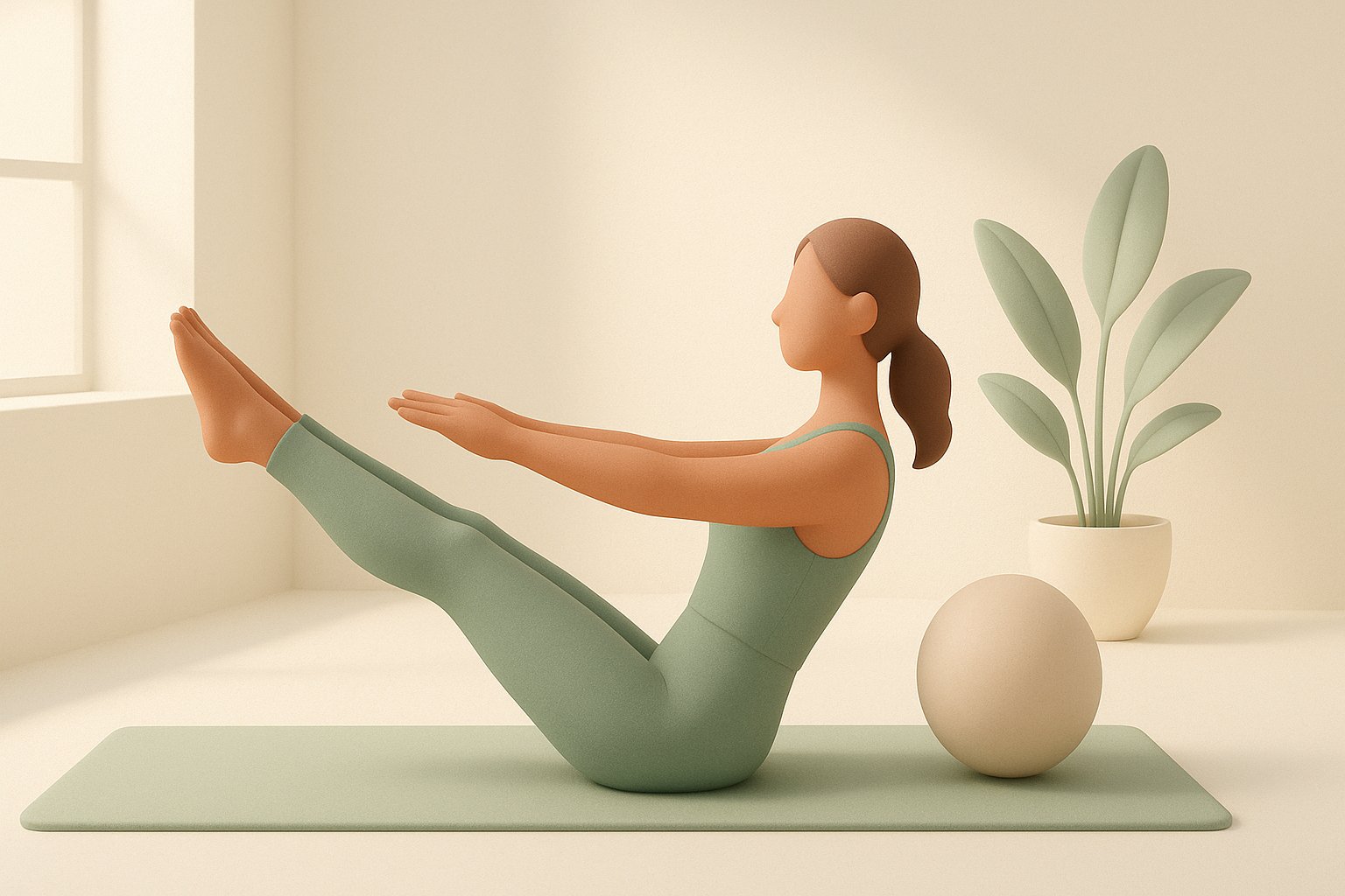 Sala de pilates Mat en Aravaca con colchonetas, aro mágico, banda elástica y pelota pequeña preparadas para una clase de grupo reducido